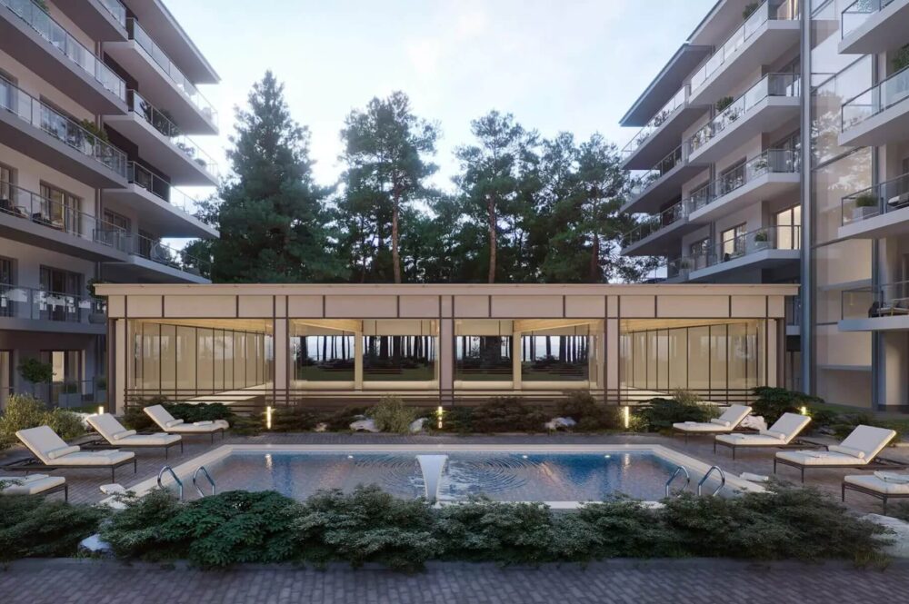 Wellnessbereich mit Sauna und Jacuzzi in der Ferienanlage in Mrzezyno