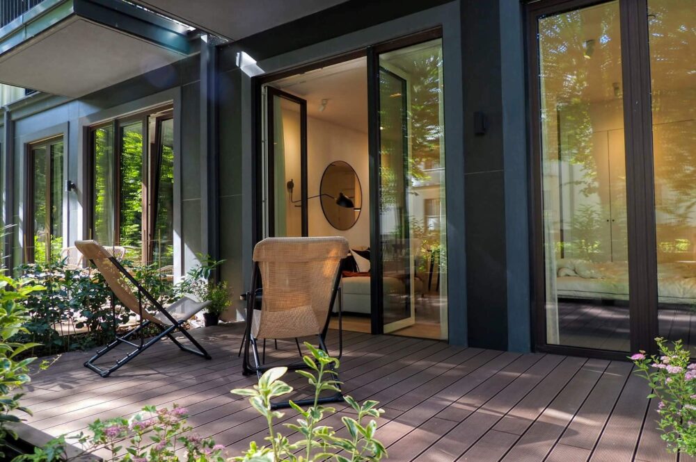 Terrasse mit Sonneneinstrahlung, Ferienwohnung Swinemünde