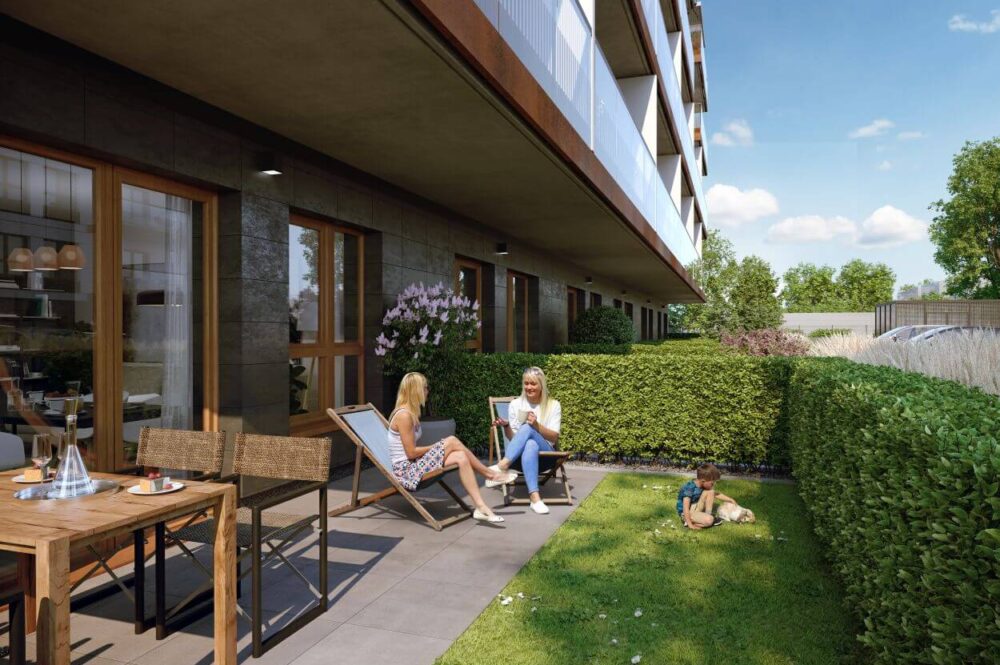 Begrüntes Patio der Wohnanlage in Kolberg