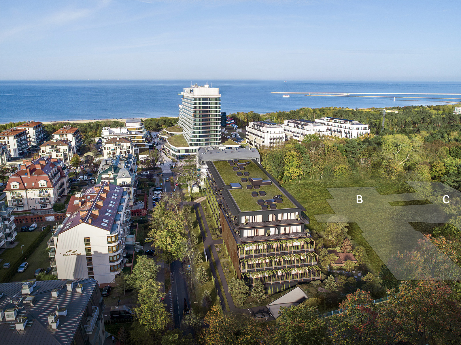 Visualisierung eines Neubauprojekts in Promenadennähe in Swinemünde von oben