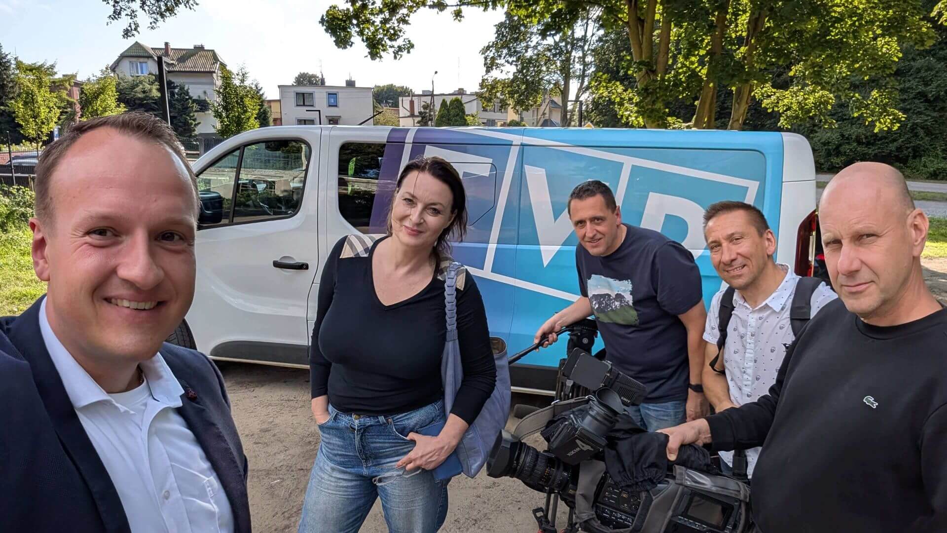David Lis beim Dreh mit TVP World in Swinemünde an der polnischen Ostsee