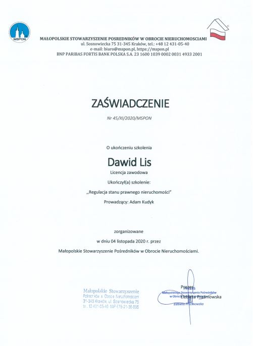 Fortbildungsnachweis November 2020 – David Lis