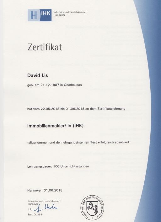 IHK-Zulassung Immobilienmakler Deutschland – David Lis