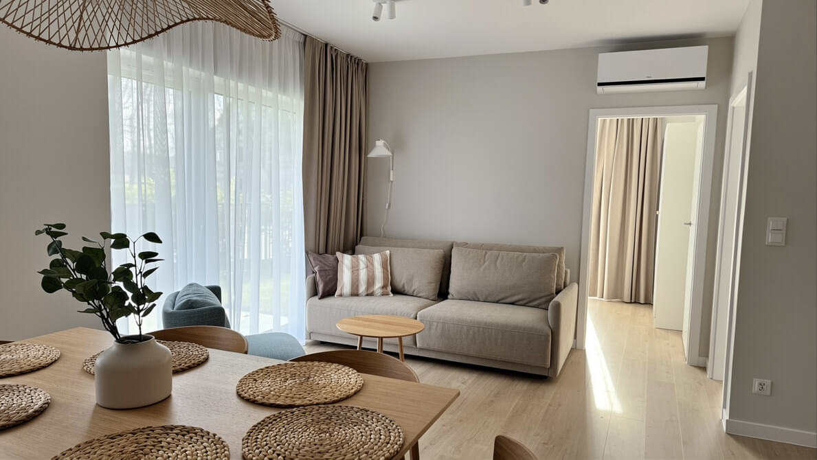 Heller Wohnraum einer Neubauwohnung in Dziwnow